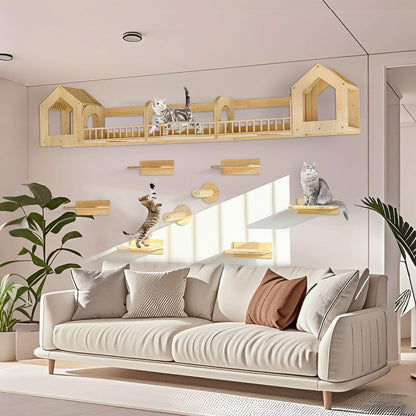 Cat Wall Furniture Set with Shelves and Bridge