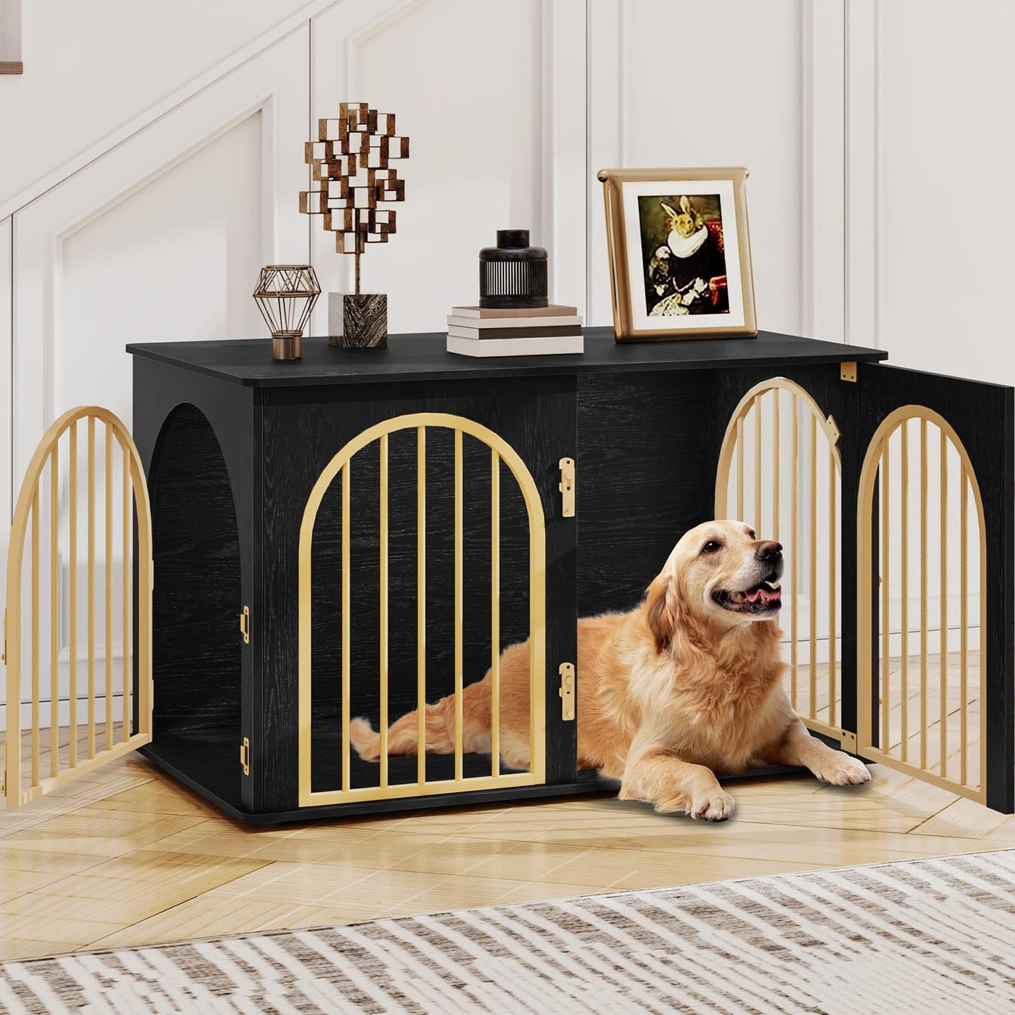 Wooden Dog Crate Furniture with Side Table Design