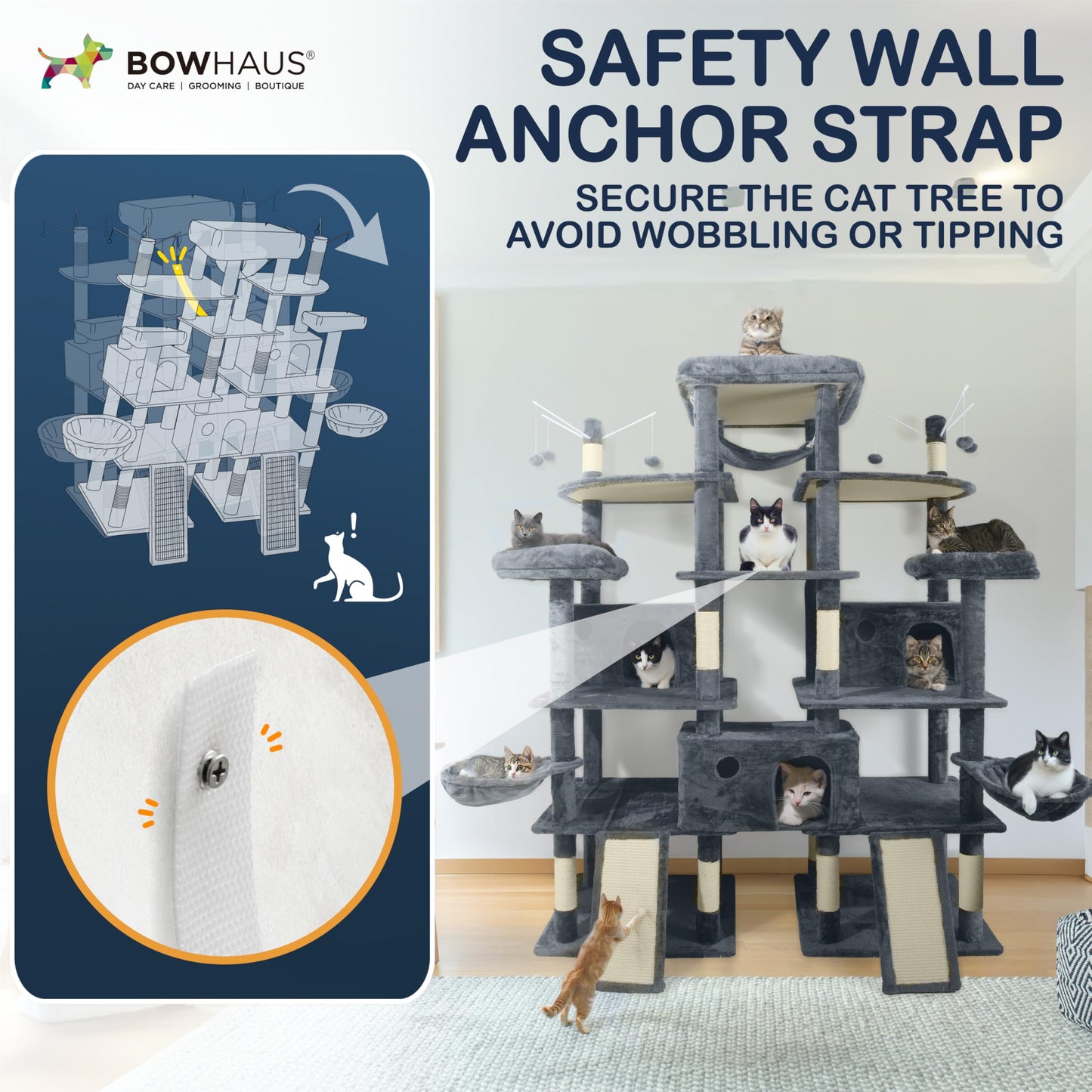 80-Inch Large Cat Tree with Condo & Hammock