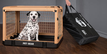 4-Door Steel Pet Crate with Plush Bed & Travel Bag