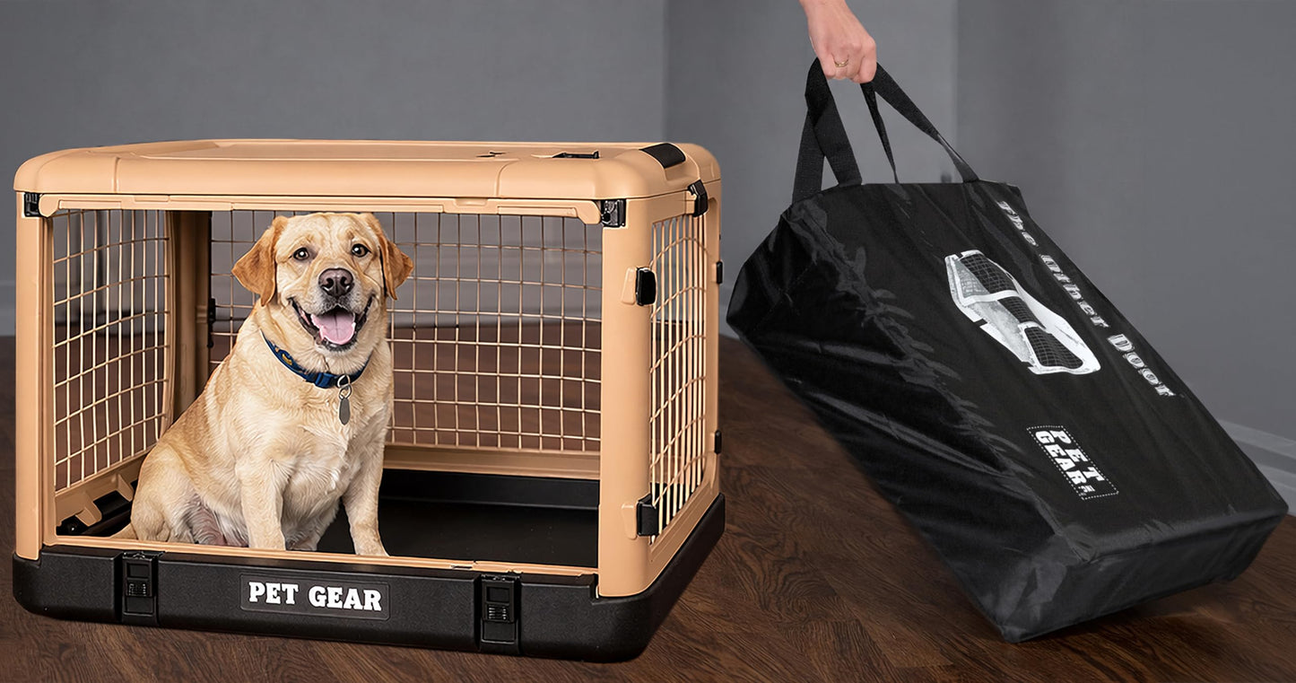 4-Door Steel Pet Crate with Plush Bed & Travel Bag