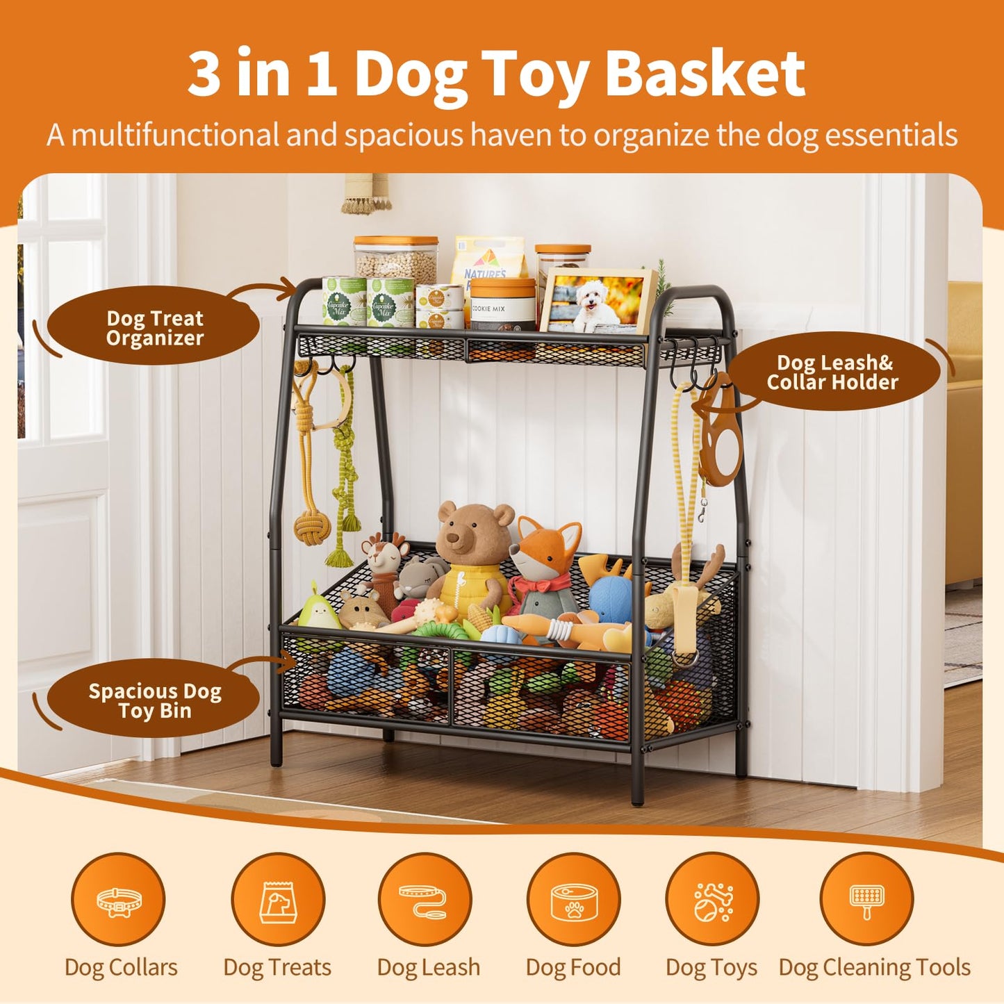 Metal Pet Toy Storage Basket with Open Organizer