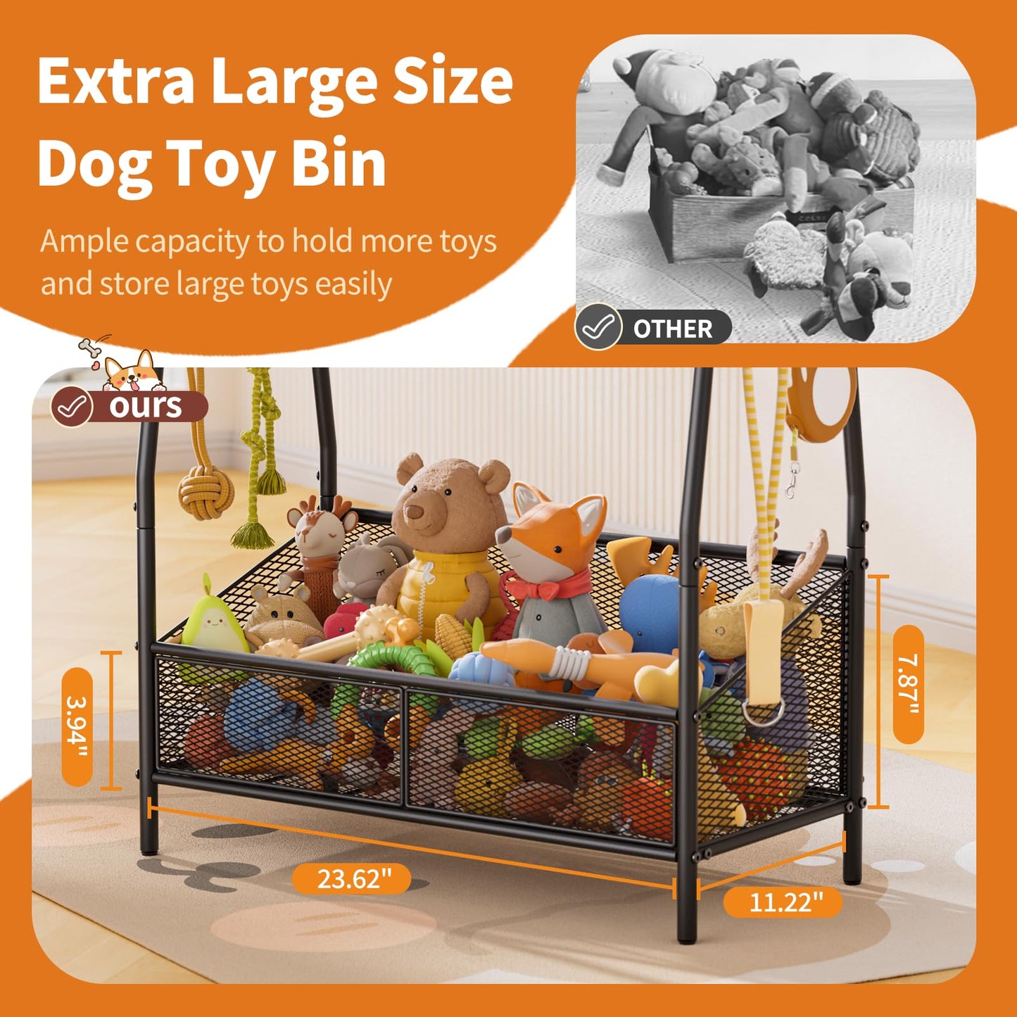 Metal Pet Toy Storage Basket with Open Organizer