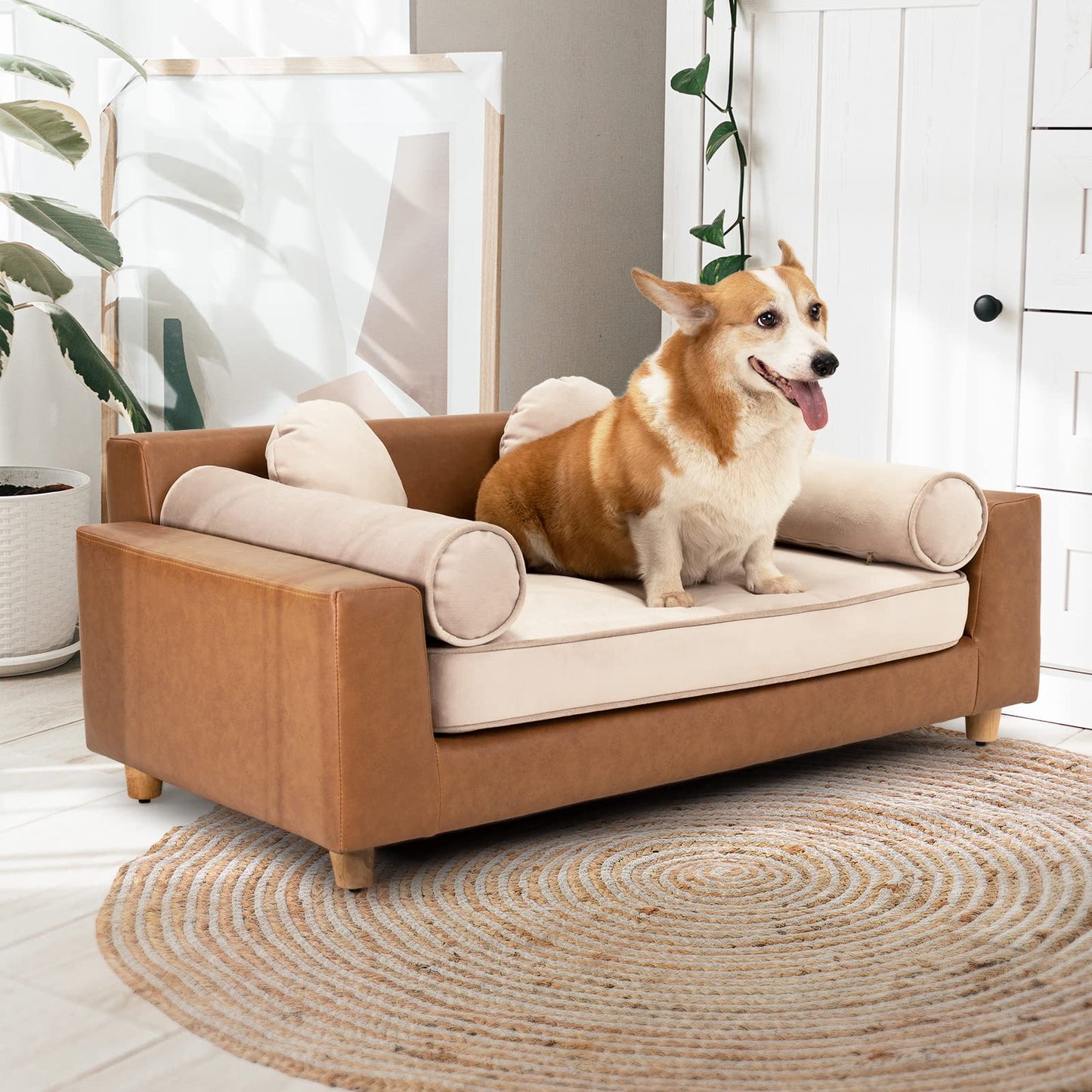 Velvet Pet Sofa Bed with Supportive Cushion