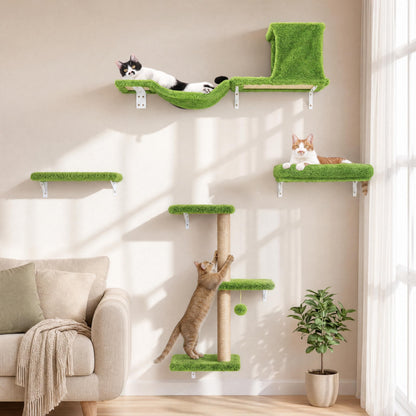 4-Piece Cat Wall Furniture Set with Scratching Post