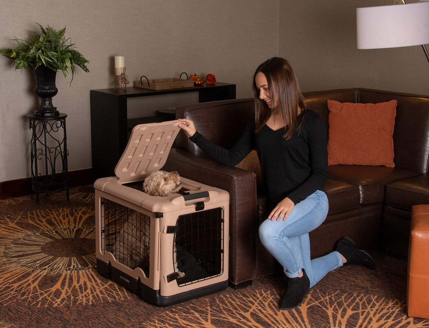 4-Door Steel Pet Crate with Plush Bed & Travel Bag