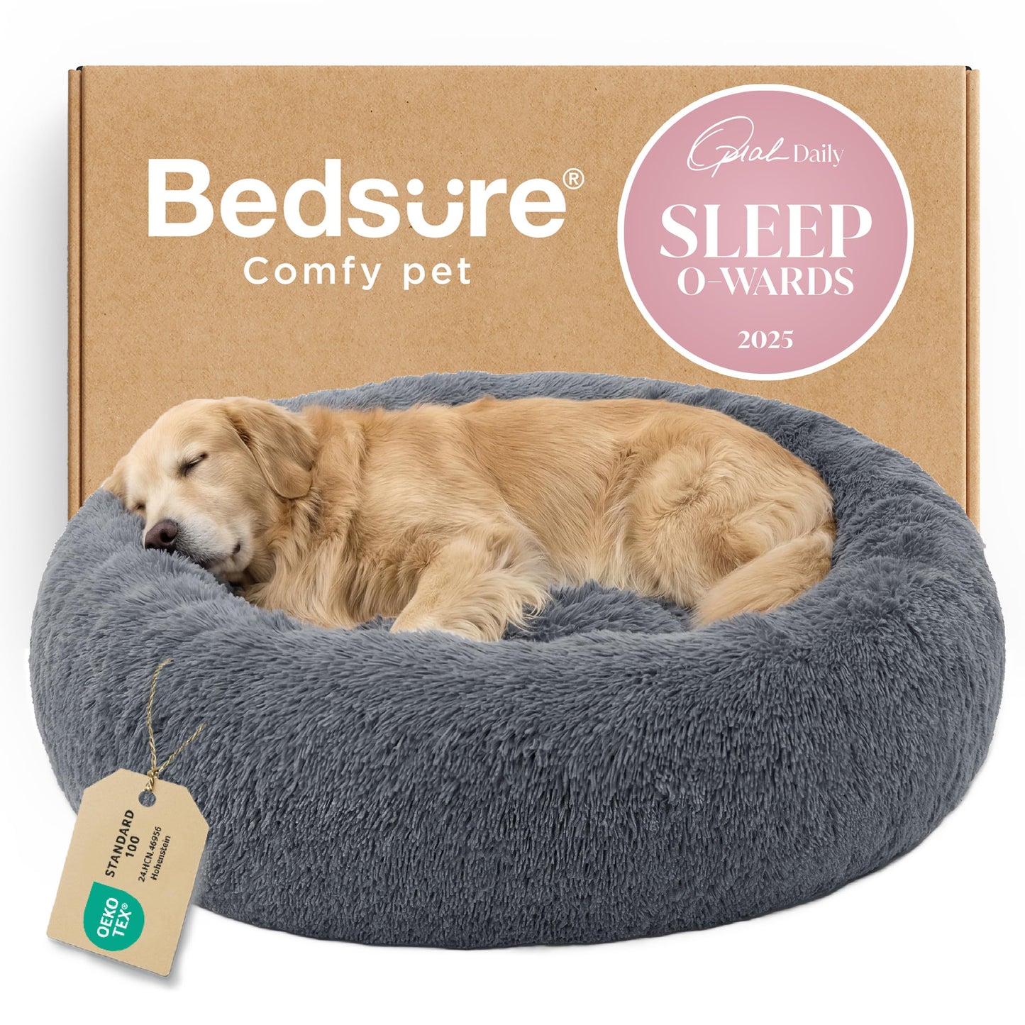 Calming Donut Pet Bed with Washable Faux Fur