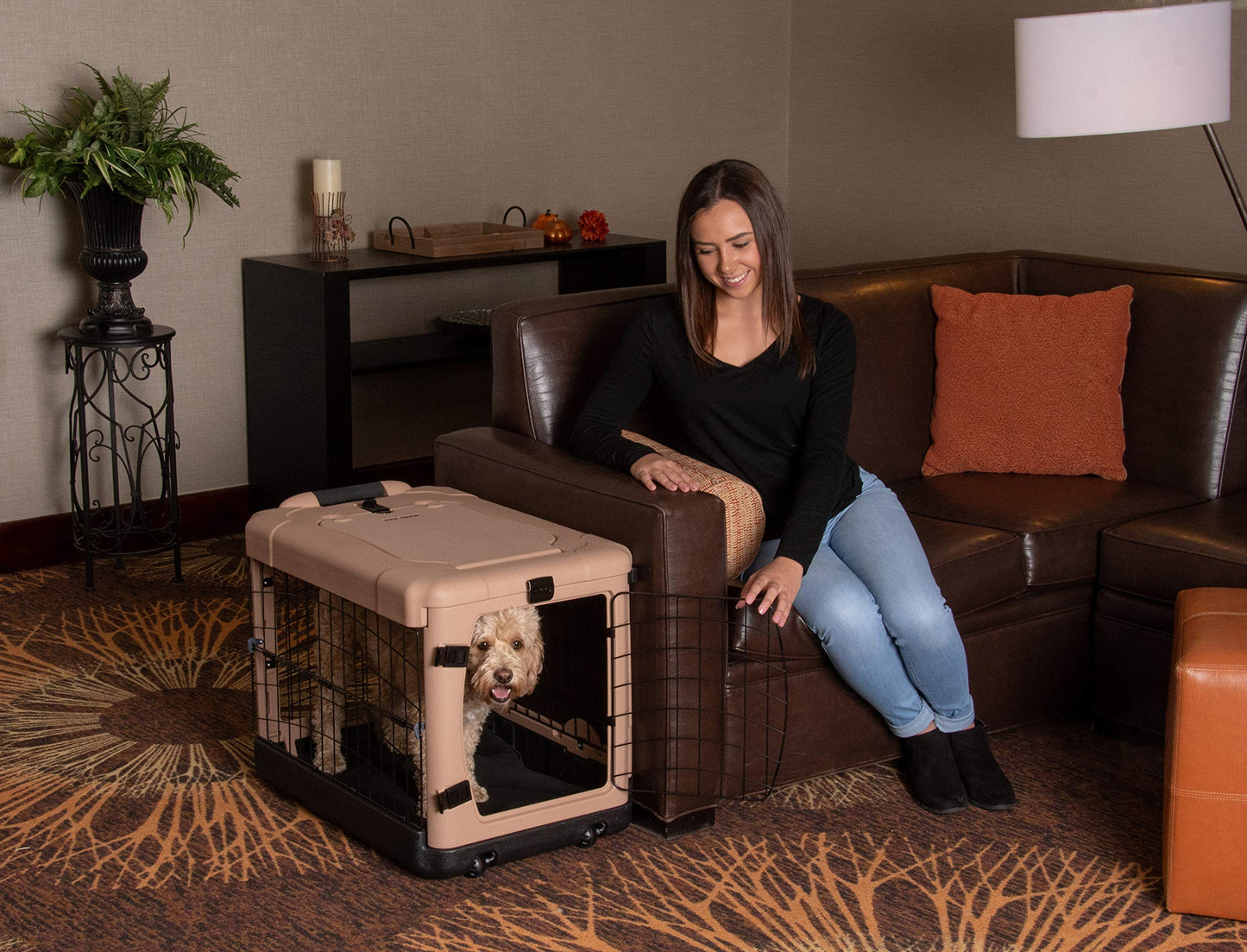 4-Door Steel Pet Crate with Plush Bed & Travel Bag